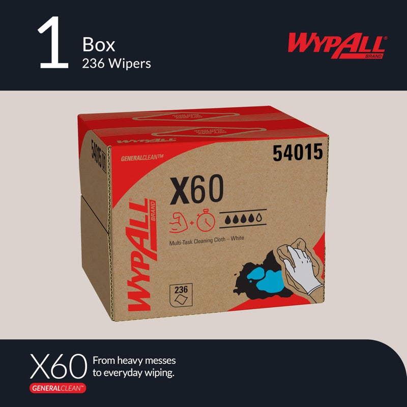 WypAll GeneralClean X60 Cloths Multi-Task Cleaning Wipes (54015), Brag Box, Strong and Absorbent Towels, White (1 Pack of 236 Sheets, 236 Sheet Total) - Image 2
